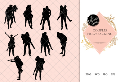 Couples Piggybacking Silhouette Vector