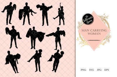 Man Carrying Woman Silhouette Vector