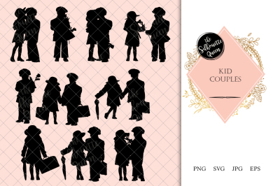 Kid Couples Silhouette Vector