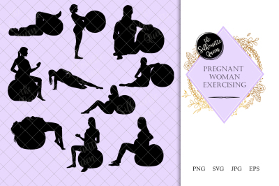 Pregnant Woman Exercising Silhouette Vector