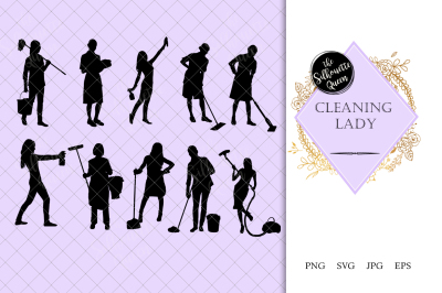 Cleaning Lady Silhouette Vector