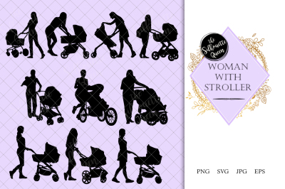 Woman with Stroller  Silhouette Vector