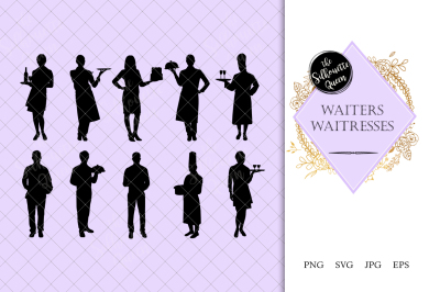 Waiters Waitresses Silhouette Vector