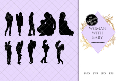 Woman with Baby Silhouette Vector