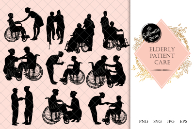 Elderly Patient Care Silhouette Vector