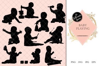 Baby Playing Silhouette Vector