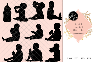 Baby with Bottle Silhouette Vector