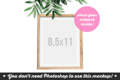 Non Photoshop Mockup Wooden Frame with Twig