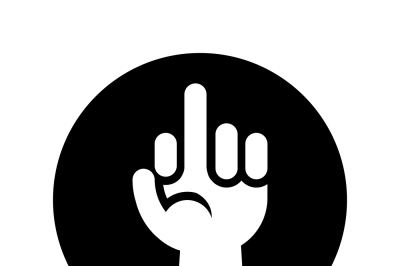 Hand showing middle finger gesture icon in black over white