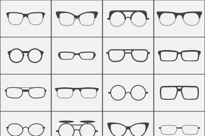 Set of vector glasses icons in black over white