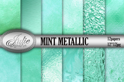 Mint metallic digital paper