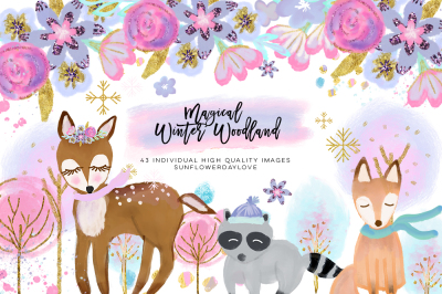 winter woodland clipart&2C; winter forest animal clip art