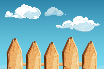 Cartoon rural wooden fence blue sky vector illustration