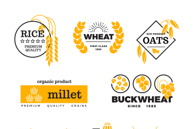 Organic wheat grain farming agriculture vector logo set