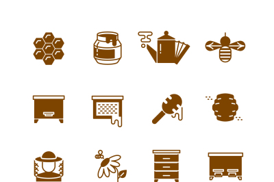 Bee hive, honey, honeycomb vector icons