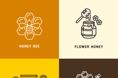 Nature honey, bees honeycomb vector logos