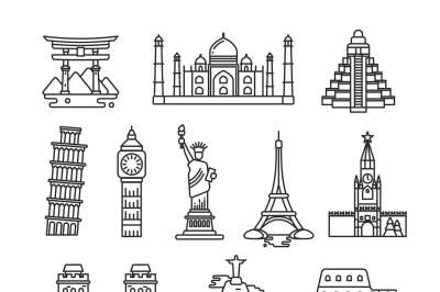 International country landmark vector line icons