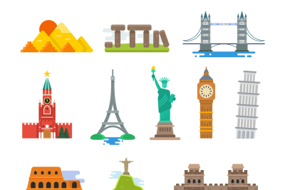 Famous architecture world travel vector landmarks icons