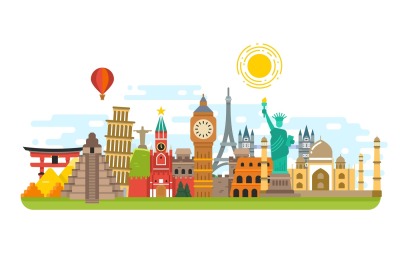 World famous travel landmark, international symbols vector tourism con