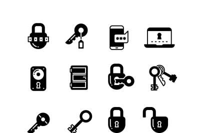 Key and lock, web access security, safe internet vector icons