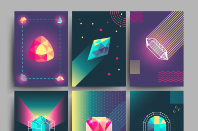 Retro trendy vector hipster posters&2C; 3d card with crystals&2C; abstract g