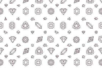 Crystal diamonds, miner stones vector seamless pattern