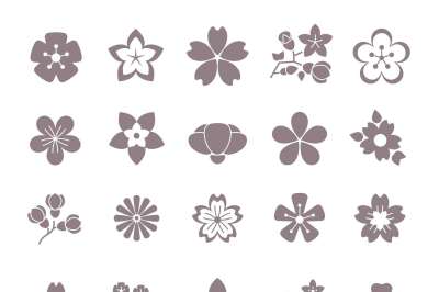 Simple flower, floral graphic vector icons set