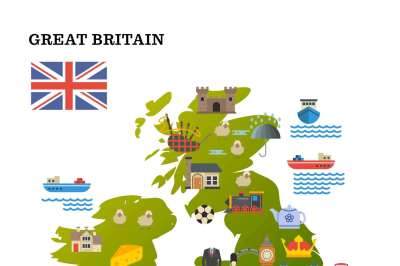 United Kingdom travel map with landmark icons vector illustration