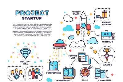 Startup, business project, product management, finance plan vector con