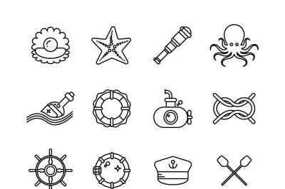 Marine, sea, nautical thin line vector icons