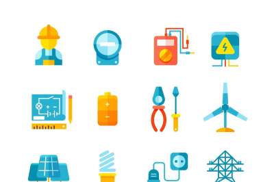 Electricity, electric meter, electrical equipment flat vector icons