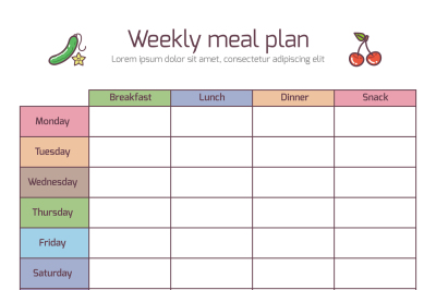 Weekly meal plan, mealtime vector diary