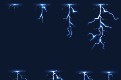 Lightning, thunderbolt fx animation frames sprite vector illustration