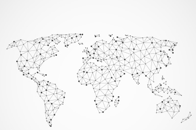 Networking world map texture, low poly earth. Vector global communicat