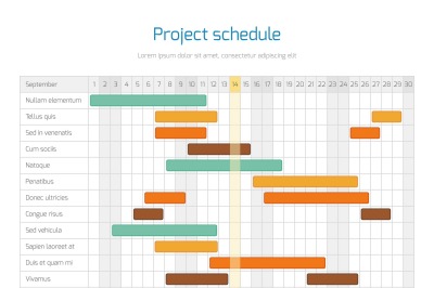 Project schedule chart, overview planning timeline vector diagram