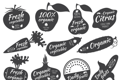 Fruits and vegetables vector stickers&2C; labels&2C; logos