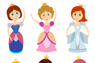 Little cute princesses show kids bride girl fashion vector illustratio