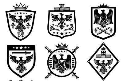 Medieval eagle heraldry coat of arms, emblems, badges