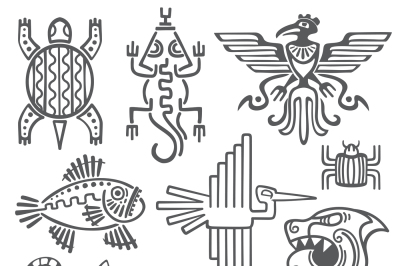 Historic aztec, inca vector symbols, mayan temple pattern, native amer