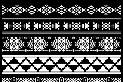 Mexican, american tribal art decor vector brushes, borders