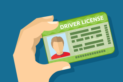 Hand holding id card, car driving licence vector illustration