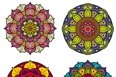 Color mandalas indian and chinese floral vector patterns