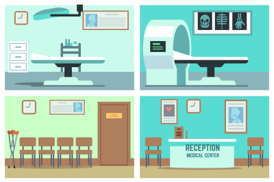 Empty hospital, doctor office, surgery room, clinic vector interiors s