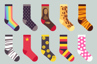 Textile colorful child warm socks vector set