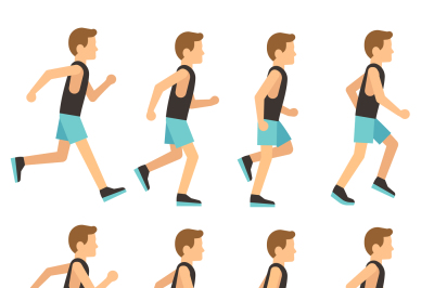 Running athletic man in tracksuit animation frame, sprite sequence vec