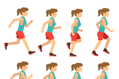 Running woman, female runner animation frame loop sequence