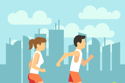 Jogging sport people, athletic running man and woman. vector healthcar