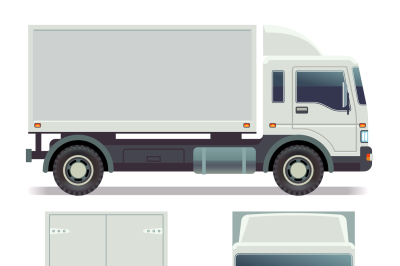 Small truck front, back and side view for cargo transportation. vector