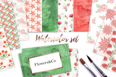 Watercolor flowers digital paper