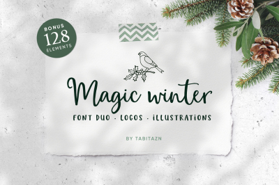 Magic Winter script font duo &amp; logos